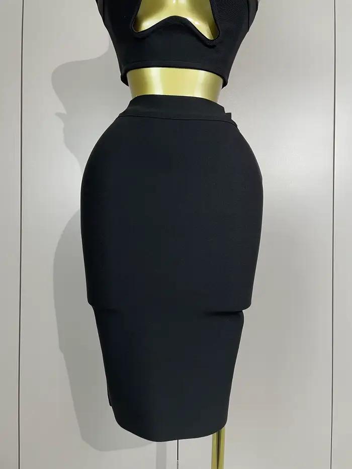 2025 Femmes Sexy Bretelles Dos Nu Noir Bandage Deux Pièces Costume Célébrité Designer De Mode Robe D