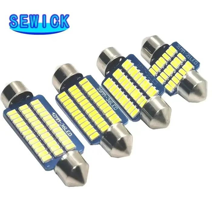100 pièces feston voiture LED intérieur lampe de lecture 4000K blanc chaud C5W C10W 31mm 36mm 39mm 4