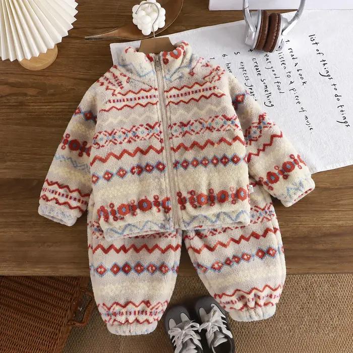 Vêtements pour enfants en bas âge, garçons et filles, style Fair Isle, à la mode, en velours épais et chaud, ensemble de vêtements de maison