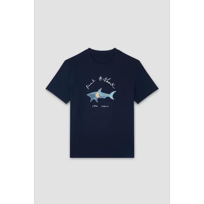 T-shirt d'été en pur coton pour hommes, décontracté, ample, imprimé requin, sport, col rond, manches