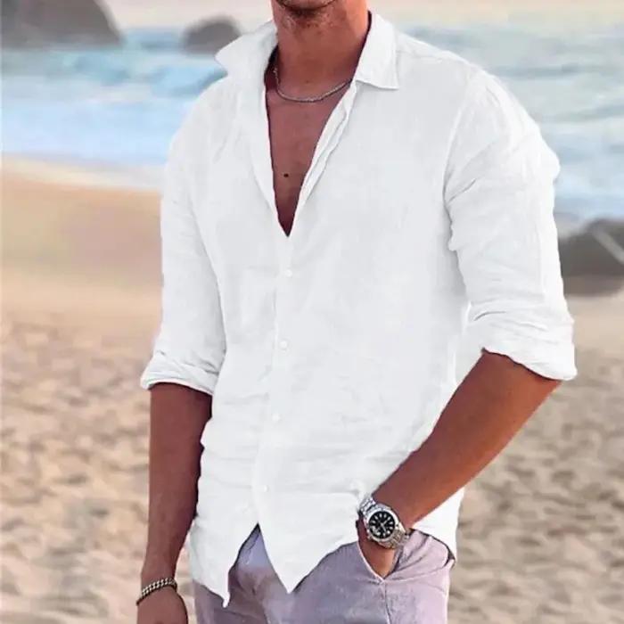 Chemise de plage en coton et lin pour hommes