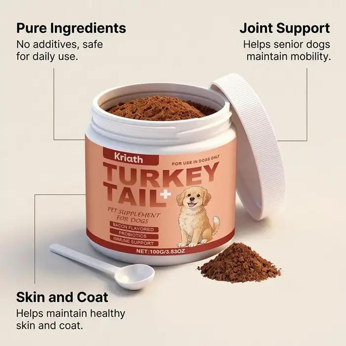 Complément alimentaire pour chiens à base de poudre de champignon Turkey Tail avec probiotiques