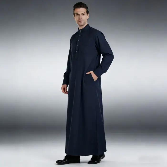 Thobe décontractée en polyester pour homme, vêtement traditionnel arabe, style oriental, multi-saisons, idéal pour cérémonies et événements spéciaux