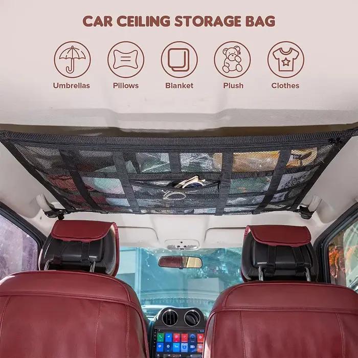 Sac en filet solide pour voiture, capacité de stockage de toit de voiture en maille porteuse, organi