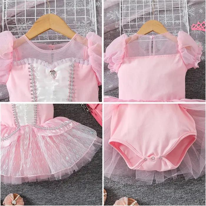 Robe Tutu de Ballet rose pour filles, uniforme d'entraînement en dentelle et Tulle mignon, Costume d