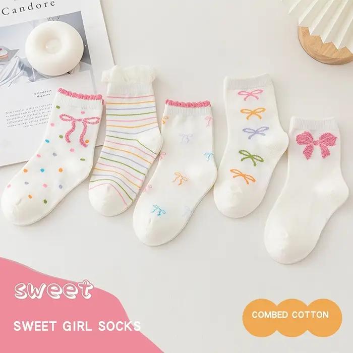 Chaussettes mi-mollet papillon en coton peigné pour filles 3-12 ans ajustement parfait pour toutes les saisons occassions spéciales et quotidiennes