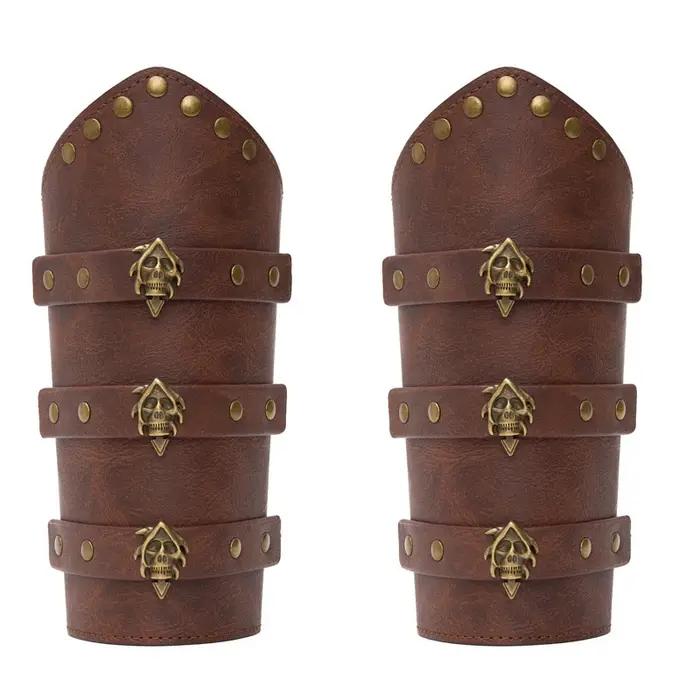 Protège-bras en cuir médiéval Viking à motif squelette, accessoires de costume Renaissance, accessoi