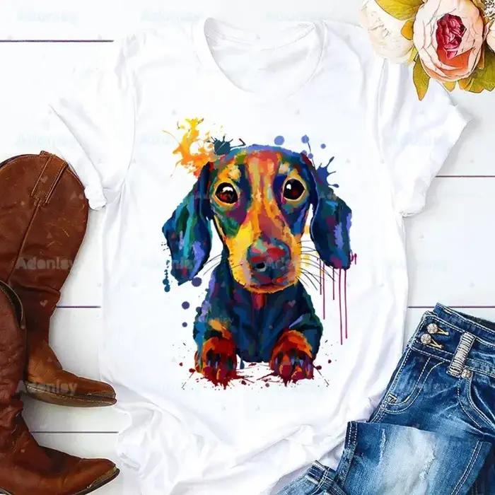 Teckel Patch Compétition T-shirt Femme, Chien Mignon, Harajuku, T-shirt Imprimé Drôle, T-shirt Femme, Loisirs, Mode Décontractée, Esthétique
