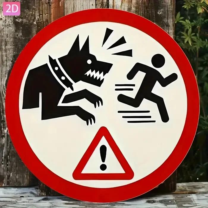 Panneau d'avertissement vintage « Attention, chien » en métal plat 2D – Décoration murale humoristiq