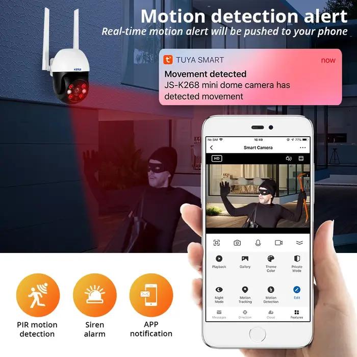 Caméra sécurité WiFi KERUI 5MP PTZ zoom 4x - Surveillance extérieure maison - Compatible Tuya Smart