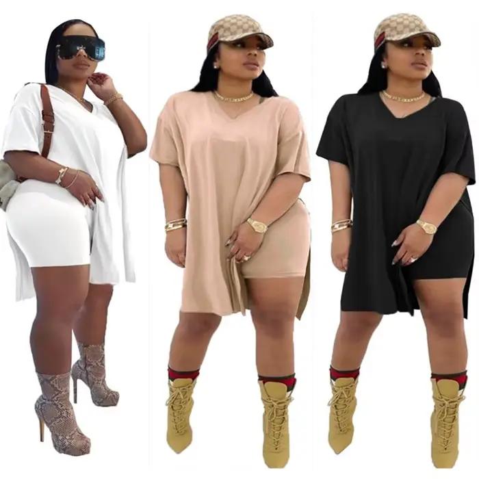 Ensemble deux pièces pour femmes, grande taille, 4XL, vente en gros, slip, ourlet, short, survêtement décontracté, streetwear, été