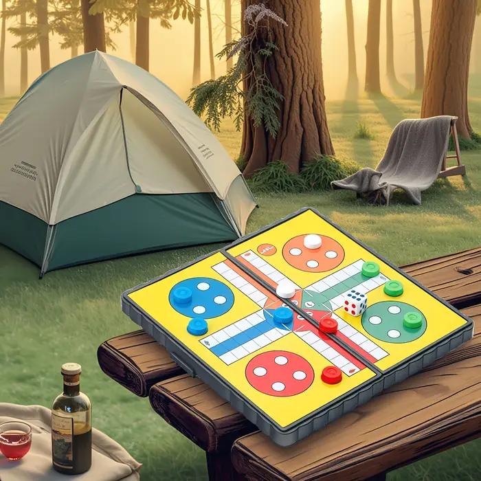 Jeu de société LUDO pliable portable pour 2 à 4 joueurs, idéal pour la famille, le camping, le team building, les fêtes, les voyages, les vols, jeu d'échecs