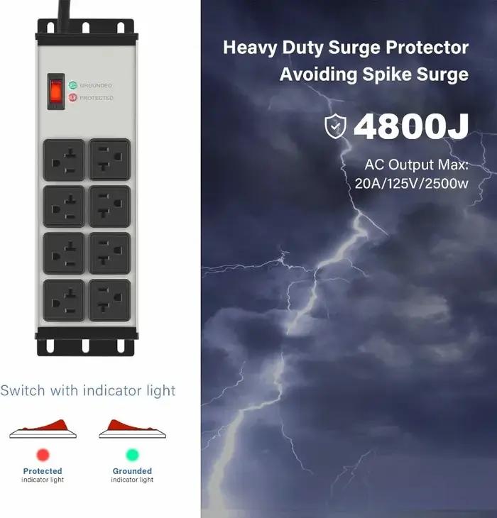 2 pièces multiprise robuste protection contre les surtensions 20 AMP, 8 prises calibre 12 magasin Ga