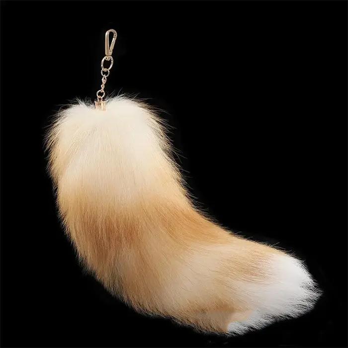 Porte-clés en véritable queue de renard de 40 cm, grande queue de loup en peluche mignonne, breloque de sac, porte-clés, sangle de voiture, chaîne, vente en gros