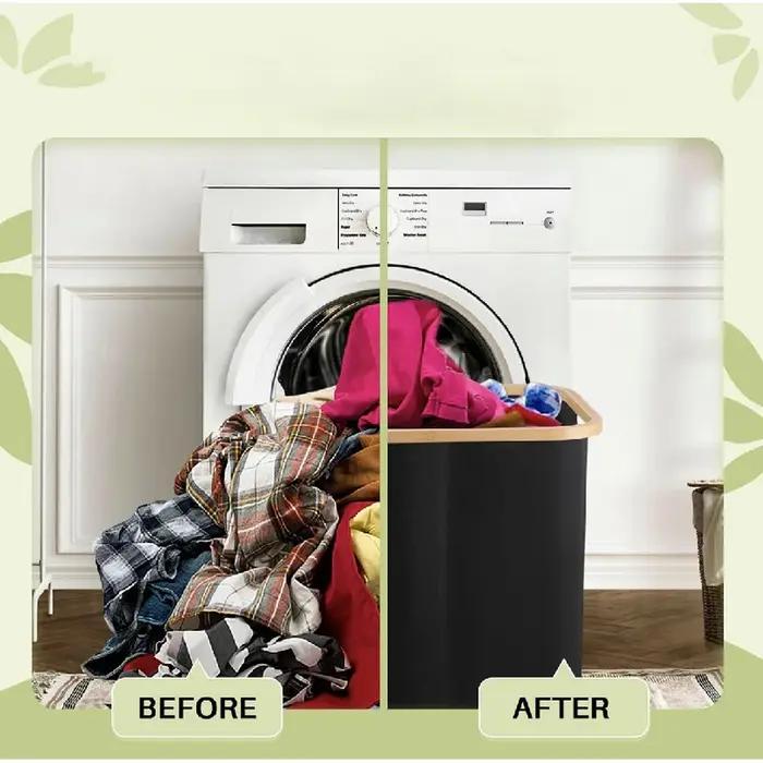 Panier à linge sale en bambou pour chambre à coucher avec poche intérieure, couvercle et étiquette de classification, pliable
