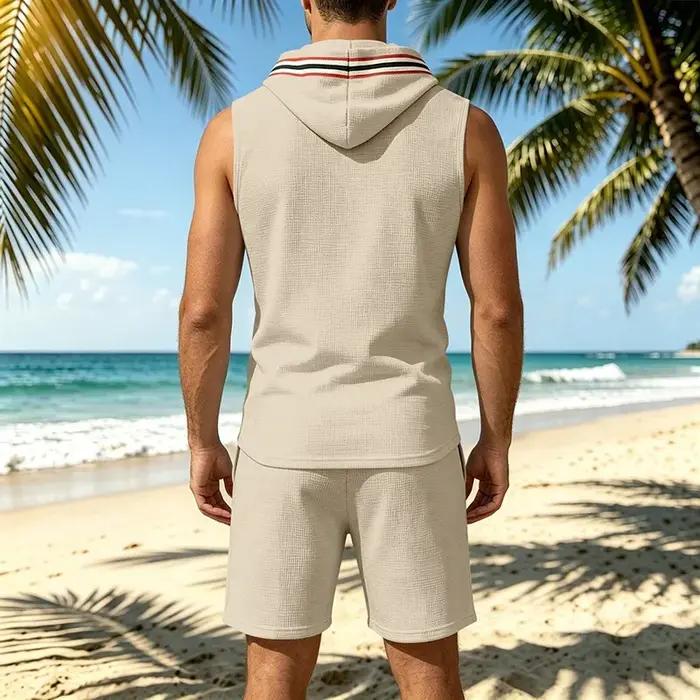 Nouvel ensemble de vêtements d'été pour hommes en deux pièces : haut à capuche sans manches +
