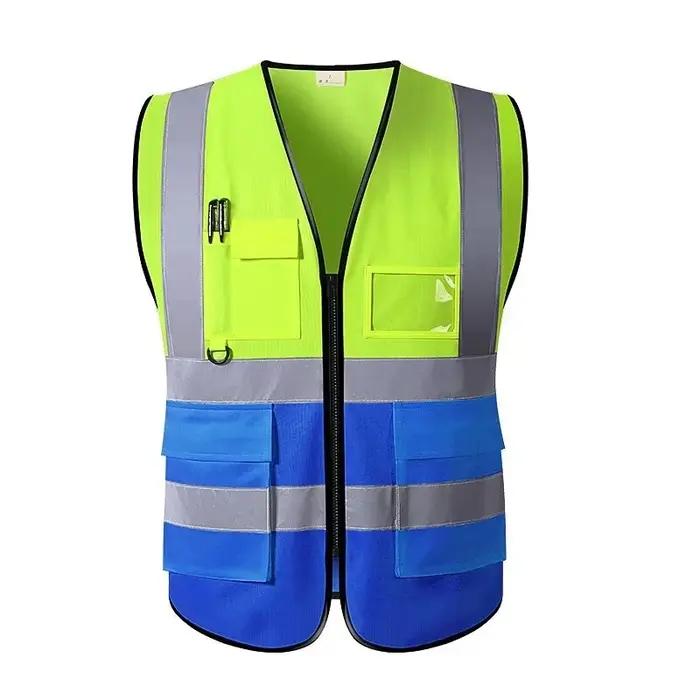 Gilet réfléchissant de sécurité haute visibilité pour motards et cyclistes avec 5 poches pour sorties en plein air et travaux nocturnes