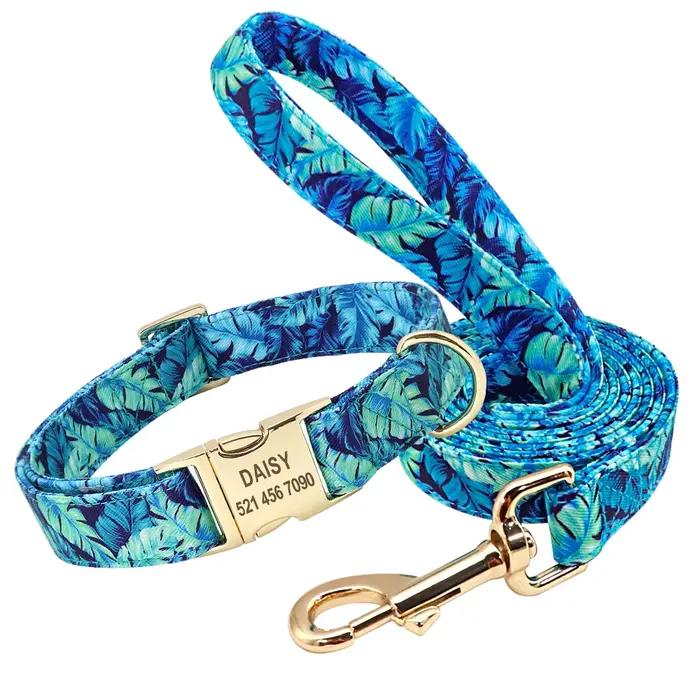 Ensemble de collier et laisse de chien en nylon à imprimé floral