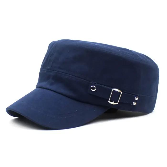 Casquette de l'armée de cadet de style militaire pour hommes et femmes, coton lavé, dessus plat, cha