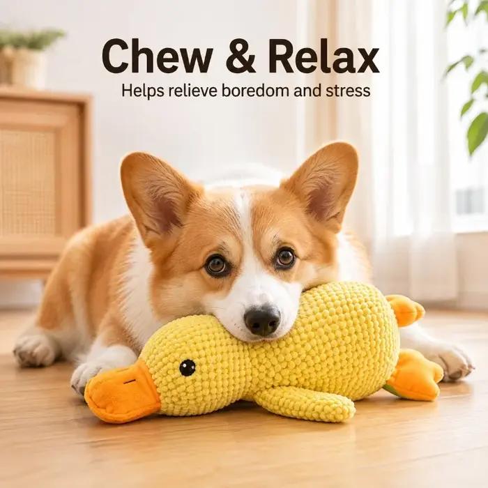 Jouet interactif pour chien en forme de canard couineur, jouet à mâcher en peluche chenille avec rembourrage en coton PP, compagnon câlin pour chiens de petite, moyenne et grande taille.