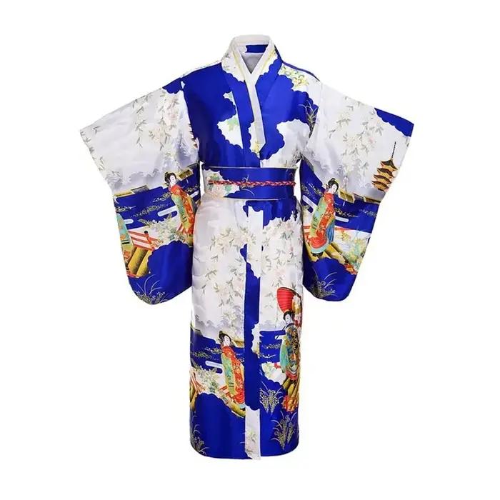 Kimono en rayonne de soie Yukata pour femmes japonaises blanches, Tradition de la mode avec fleur Ob