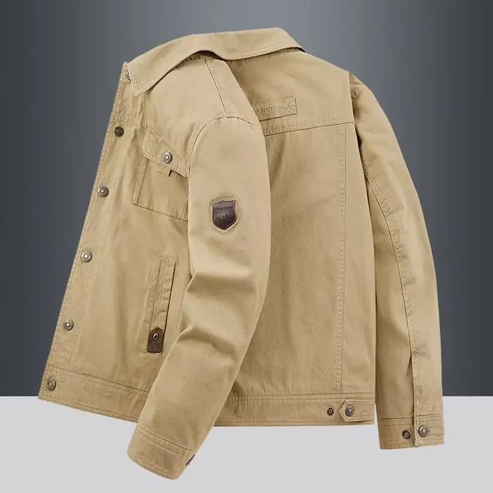 Veste de travail rétro pour homme, coupe décontractée, col chemise, multi-poches, vêtement d'extérieur polyvalent pour le printemps et l'automne, idéal pour les hommes d'âge mûr