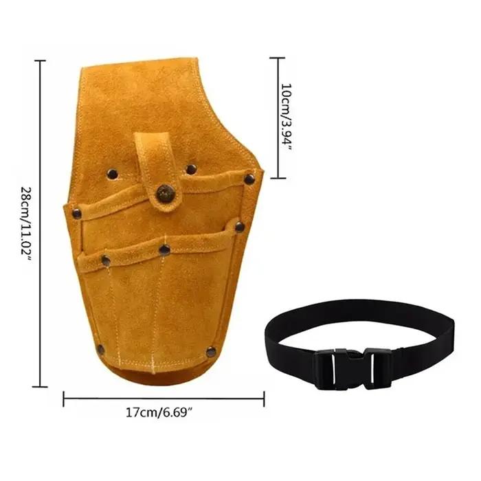 Sac de taille portable en cuir de vachette avec ceinture, sac de perceuse électrique, vis, pièces mé