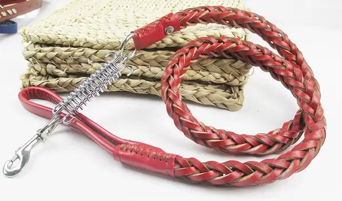 Laisse pour chien grande et robuste, en cuir véritable tressé, laisse d'entraînement pour chien, pou