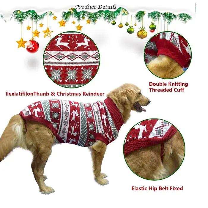 Pull de Noël moche en forme de renne pour chien, vêtement tricoté d'hiver pour animaux de compagnie, pull chaud à col roulé, tenue pour chiens de taille moyenne et grande pour occasions spéciales
