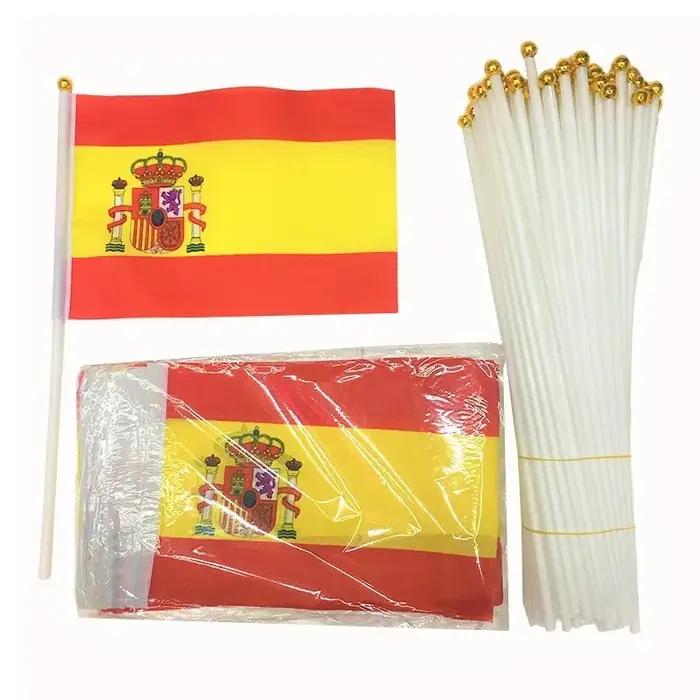 Drapeau espagnol 14x21cm, drapeau espagnol ES ondulé à la main pour défilé d'élection et mars avec mât en plastique