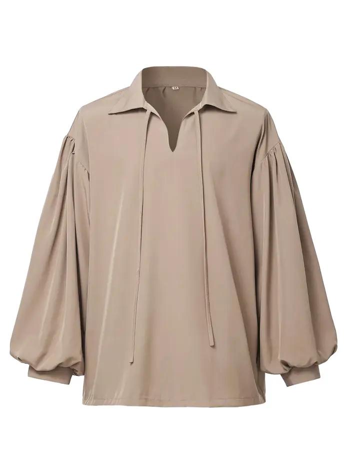 Chemise pirate rétro médiévale à col en V pour hommes – Beige