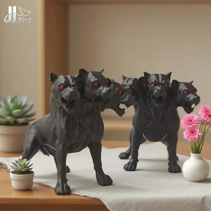 1 pièces ornements de statue de chien gothique à trois têtes