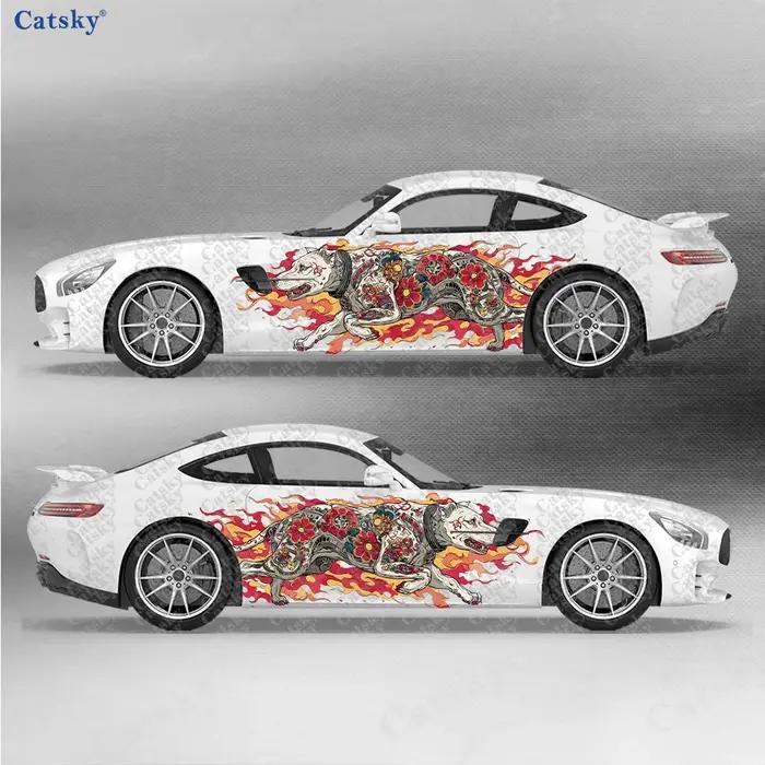 Autocollant de voiture en vinyle avec motif de chien et fleur
