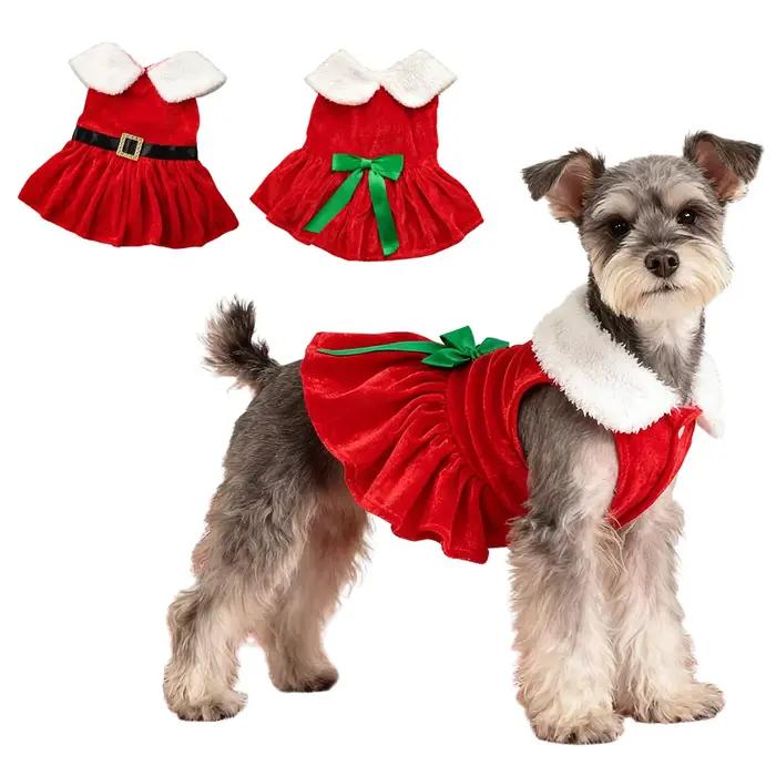 Robe de Noël pour Chien En Velours Côtelé, Costume de Fête, Tenue Cosplay Hivernale Pour Chiens Occasions Spéciales