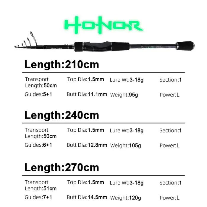 Canne à pêche télescopique MIFINE HONOR 24T fibre carbone 2.1M 2.4M 2.7M