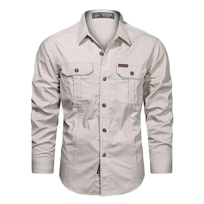 Chemise Cargo à manches longues pour hommes, chemises décontractées en coton, de haute qualité, surc