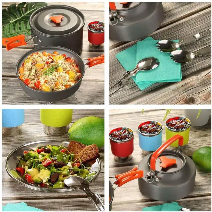 Équipement de voyage de Camping, ustensiles de cuisine, Kit de casseroles, brûleur à gaz, accessoire