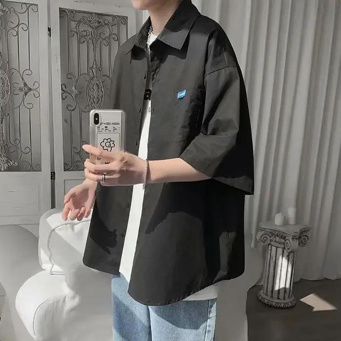 Chemise blanche japonaise à manches courtes pour garçon, style coréen, simple, ample, élégante et po