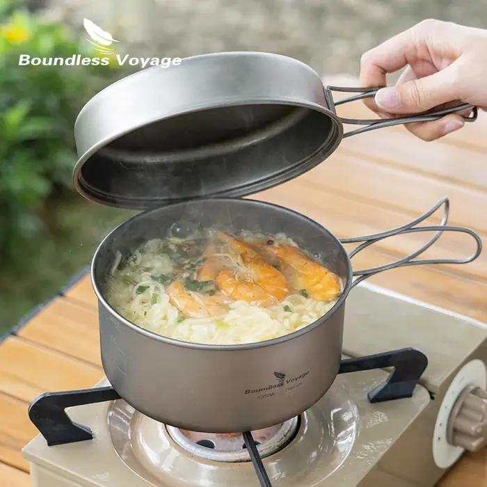 Tasse Portable de Voyage sans limites, ensemble de casseroles en titane avec poignées pliantes, Camp