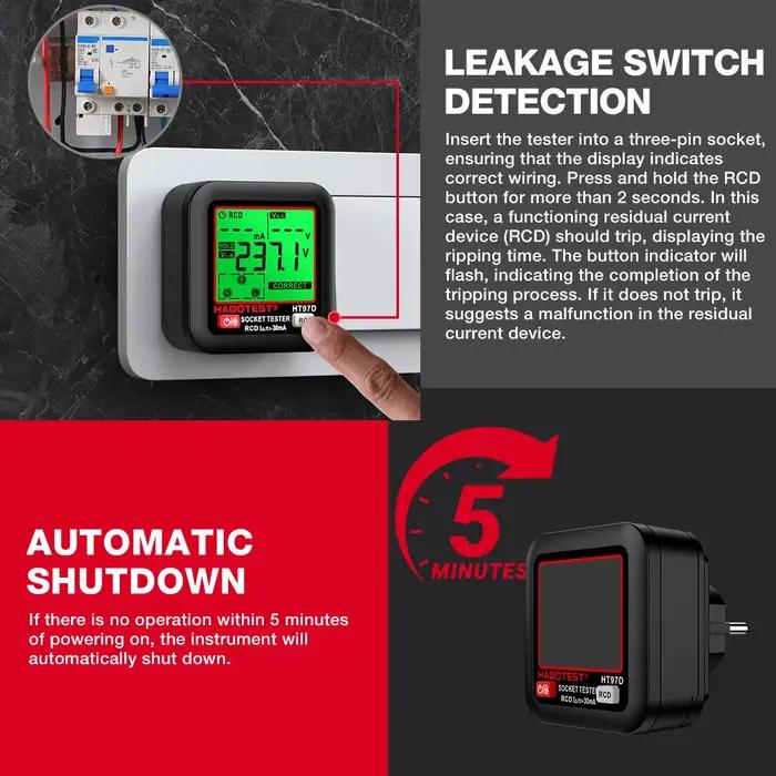 Testeur de tension de prise HT97 Pro, poignées de prise numériques LCD, prise US, UK, EU, ligne zéro