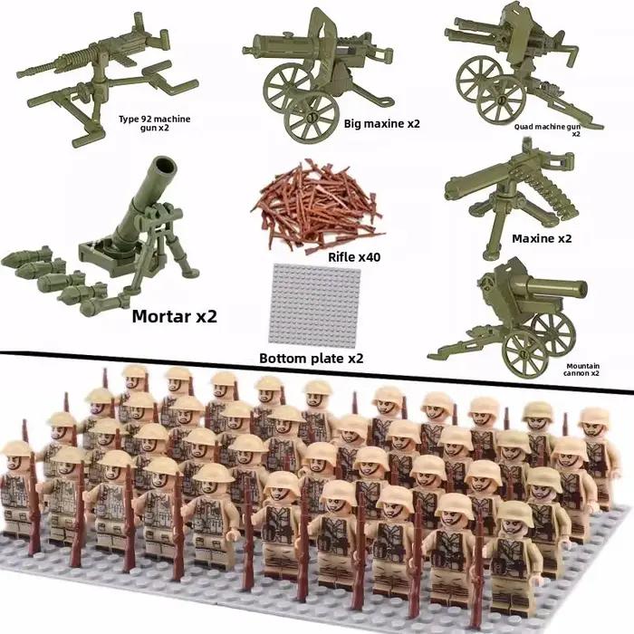 Blocs de construction militaires de la Seconde Guerre mondiale, poupées, figurines, poupées humanoïdes, jouets, armes lourdes, cadeaux d'anniversaire, personnages de dessins animés.