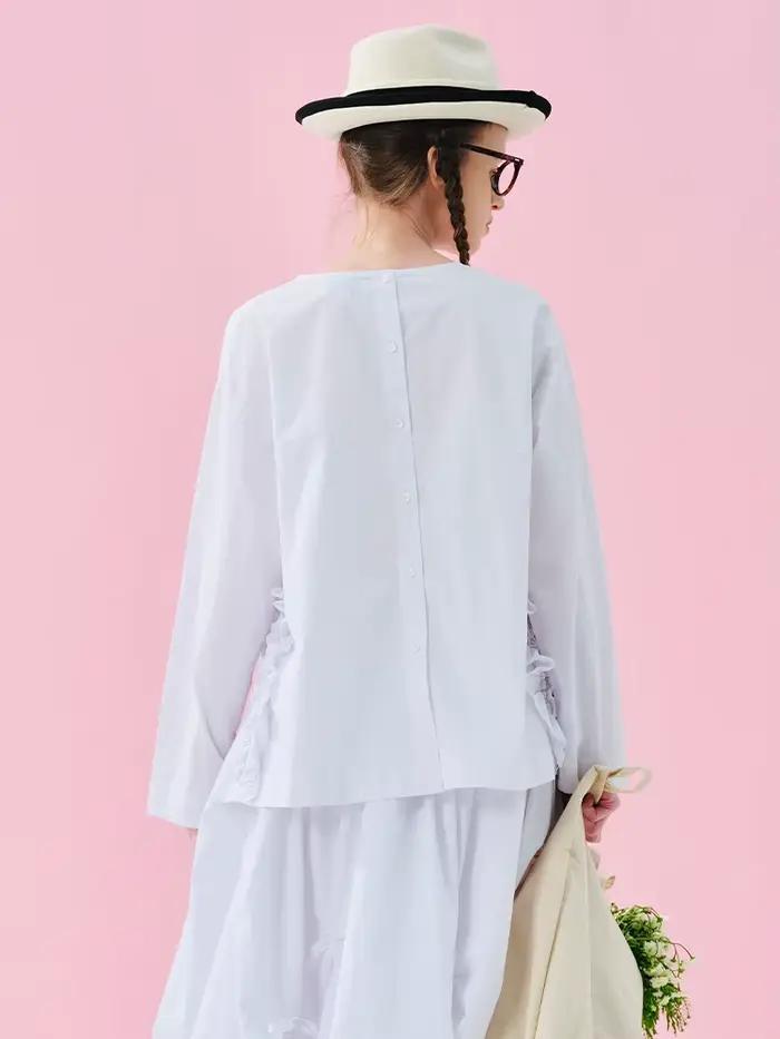 Imakokoni 2025 printemps Original coton lavé dentelle col rond chemise 244929
