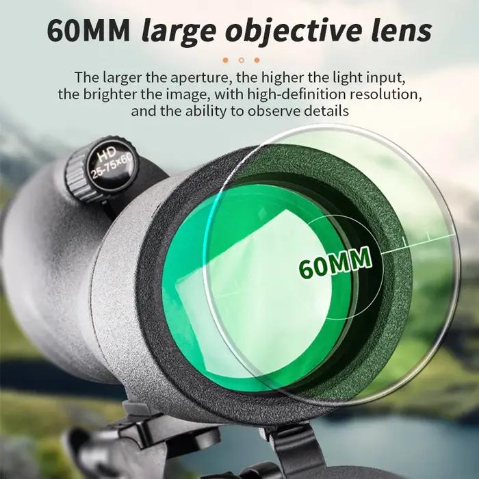 Spotting scope 25-75x60 HD puissant monoculaire - Télescope zoom prisme étanche ornithologie tir camping