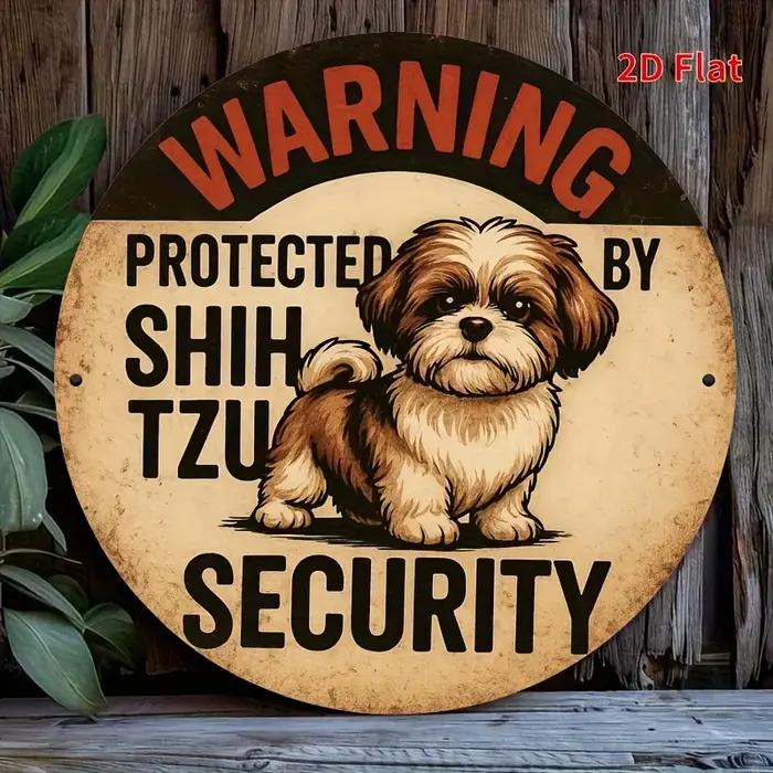 Décoration de Noël en étain "Faites Attention Au Chien" Protégé Par Un Shih Tzu Idéal Pour Fêtes Et Cadeau Occasions Spéciales