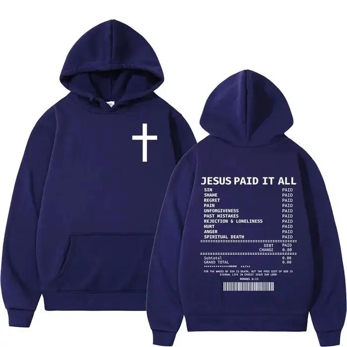 Sweat-shirts à capuche unisexes 2025 Christian Jesus Paid It All, style hip-hop, coupe oversize, avec verset biblique, vêtements vintage