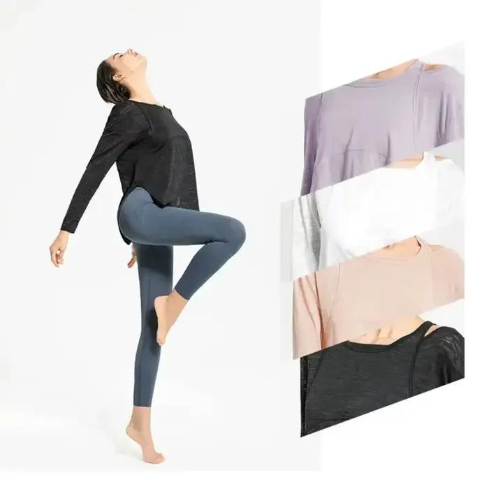 Chemises de Yoga à manches longues pour femmes t-shirt de sport ample haut court haut de sport femme