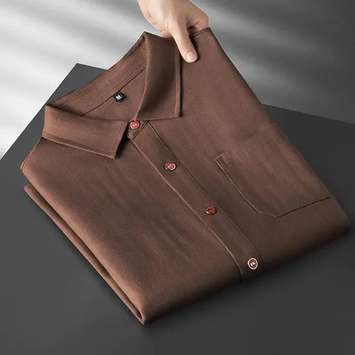 Ensembles d'été de luxe Minglu en Lyocell pour hommes – Chemises unies à manches courtes et boutonna