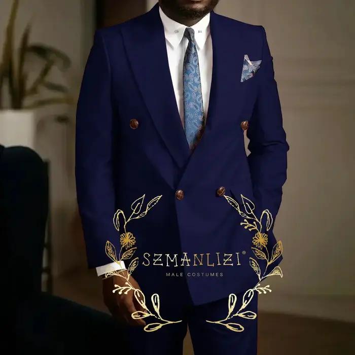 Costumes décontractés roses pour hommes, Blazer à revers à Double boutonnage, Costume de fête de mariage formel à la mode, veste et pantalon 2 pièces