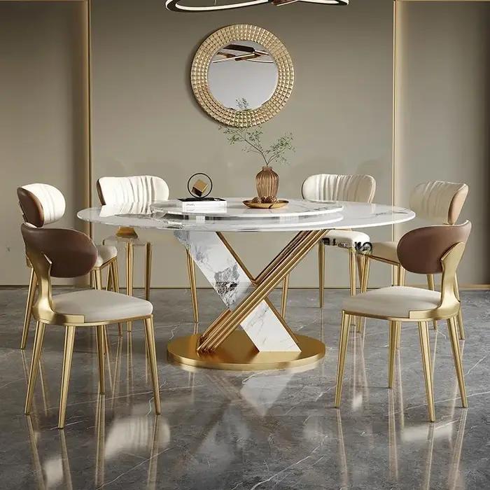 Table ronde en acier inoxydable avec 360 ° Plateau tournant lisse de styliste, dalle de roche, Table