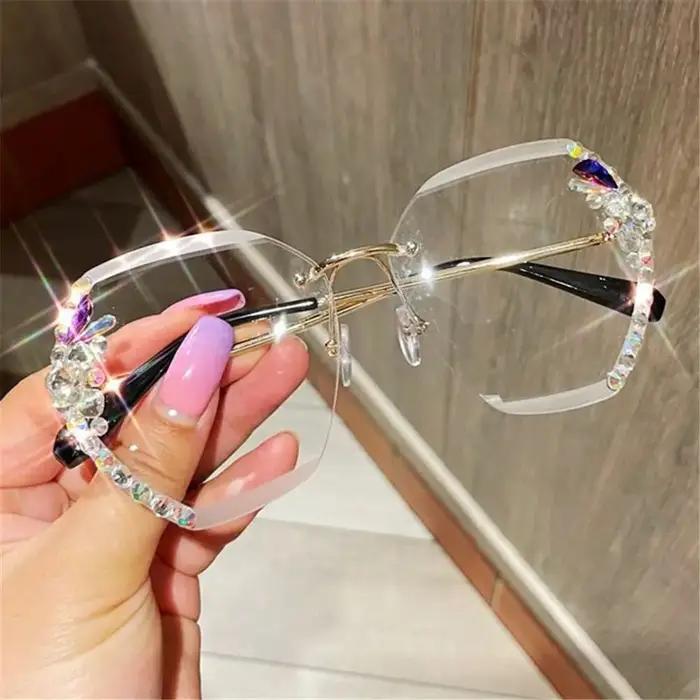 Nouvelles lunettes de soleil en métal sans bordure femmes lunettes de soleil décoratives en diamant